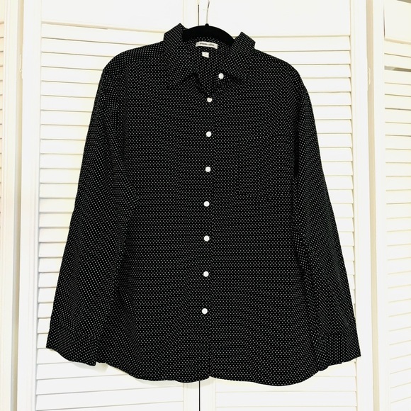 Per Se Black and White Polkadot Button Down Shirt Size 1X - Picture 1 of 7